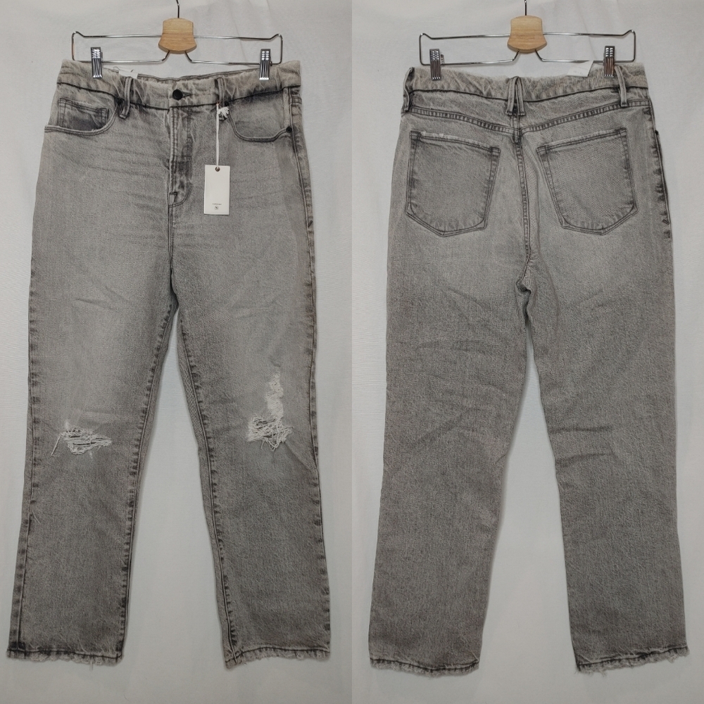 Good American Good Boy Distressed Jeans Style# GBFH062BT 12 31 Washed Gray‎ NEW